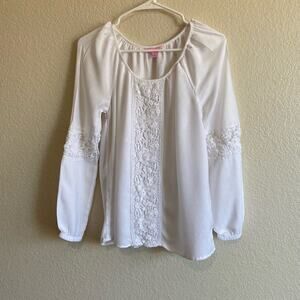 Lilly Pulitzer Briony Lace Crochet Long Sleeve White Blouse Women Size Small